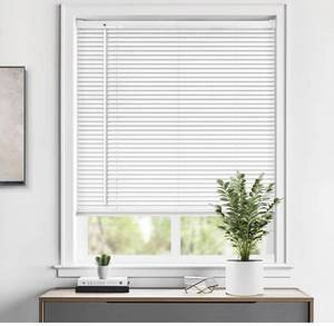 lot 8559 image: LazBlinds Cordless 1 Vinyl Mini Blinds for Indoor Windows - Light Filtering Horizontal Window Blinds & Shades, 35 W x 64 H, White