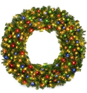 lot 8563 image: Best Choice Products 30in Large Artificial Pre-Lit Fir Christmas Wreath Holiday Accent Decoration w 100 Multicolor Lights, 220 PVC Tips