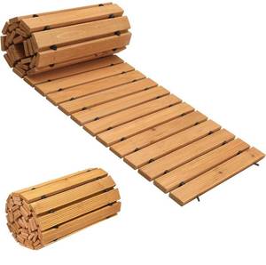 lot 8568 image: LINSHRY 8FT Wooden Garden Pathway, Outdoor Roll Out Decorative Garden Walkway, Weather-Resistant Non-Slip Wooden Walkway Pavers for Backyard, Beach, Wedding Party Paths