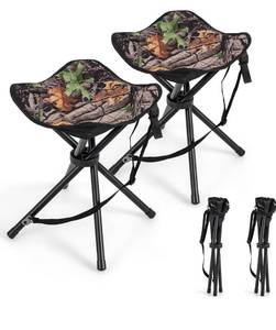 lot 8569 image: GYMAX 2 Pack Folding Stool, Portable Tripod Lightweight Hunting Stool with Shoulder Strap, Outdoor Hunting Chair Blind Chair for Fishing Camping, Hiking, Backpacking, Camouflage