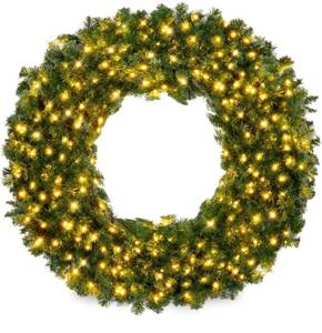 lot 8575 image: Best Choice Products 36in Large Artificial Pre-Lit Fir Christmas Wreath Holiday Accent Decoration w 150 LED Lights, 300 PVC Tips
