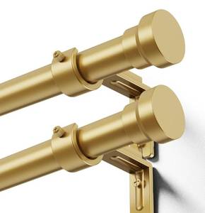 lot 8592 image: YaFex Curtain Rods 2 Pack 32-84 Inch, Heavy Duty 1 Inch Curtain Rod, Gold Long Adjustable Window Treatment Rods, Modern Design, Easy Installation