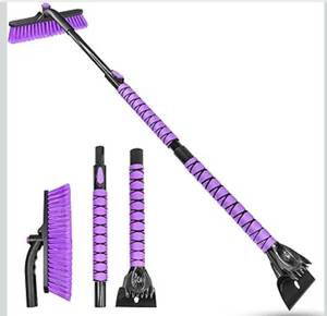 lot 8598 image: HEEYA 51 Inch Snow Brush for Trucks, Extendable Long Handle Ice Scraper with Brush with Foam Grip, SUV Heavy Duty Snow Brush with Ice Scraper for Car Auto Jeep RV Vehicle Windshield Window - Purple