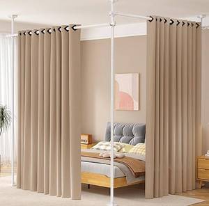 lot 8603 image: SUNALLY Room Divider No Drilling Curtain Rod Wall Divider for Room Separation, 4-10ft(H) 28-114inch(W) Adjustable, Heavy Duty Partition Space Separator Freestanding Tension Curtain Stand, White