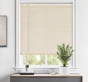 lot 8616 image: LazBlinds Cordless 1 Vinyl Mini Blinds for Indoor Windows - Light Filtering Horizontal Window Blinds & Shades, 34 W x 48 H, Beige