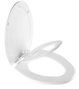 lot 8623 image: Transitional Elongated Toilet Seat With Built in Potty Training Seat Soft Close, White