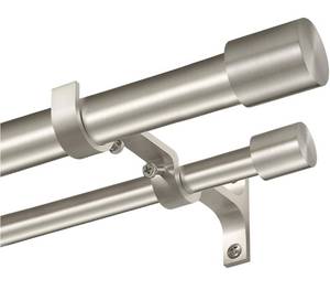 lot 8631 image: Brushed Nickel Double Curtain Rods, 36-72 Inch, Adjustable, Iron, Wall Mounted, Double Window Rods with Cap Finials