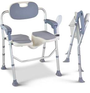 lot 8633 image: Medwarm Folding Shower Chair, U Shape Shower Chair with 5-Level Adjustable, Non-Slip Feet for Private Washing, Elderly, Disabled, Seniors & Pregnant, Heavy Duty Shower Chair