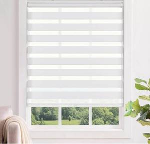 lot 8637 image: LazBlinds No Tools No Drill Cordless Zebra Blinds for Windows, Dual Layer Light Control for Day and Night, Light Filtering Privacy Roller Blinds and Shades for Home, 20 W x 48 H, White