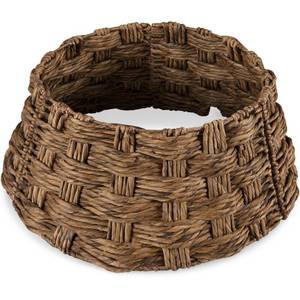 lot 8646 image: 24 in. Basket Woven Hyacinth Christmas Cellulose Tree Collar, Skirt Accessory with Cord Cut-Out in Chestnut