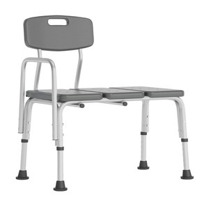 lot 8648 image: Flash Furniture Hercules Series Bath and Shower Transfer Bench with Back and Side Arm  Gray