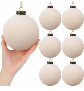 lot 8650 image: Large Velvet Christmas Ball Ornaments 4 Vintage Christmas Ornaments Hanging Flocked Tree Decorations for Holiday Party Xmas(Beige,6 Pcs)