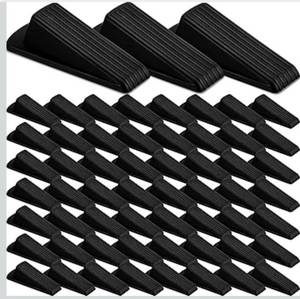 lot 8659 image: Frienda 60 Pcs Door Stoppers Bulk Rubber Stop Height up to 1.2 Inches Wedge Stopper for Heavy Duty Door Bottom Carpet Tile Concrete Wooden Floor (Black)