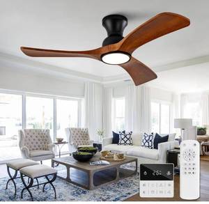 lot 8661 image: 42 Inch Flush Mount Ceiling Fans with Lights,Remote Control,Wall Switch,Solid Wood Blades,Dimmable,Reversible,Noiseless,Power Off Memory Low Profile Ceiling Fan for Bedroom Patio IndoorOutdoor
