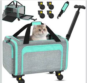 lot 8668 image: Rolling Pet Carrier with Detachable Wheels - 18x11x11 TSA Airline Approved for Southwest Delta United American, Soft Sided Expandable Travel Bag for Small Dogs & Cats up to 15Lbs, Fits Under Seat