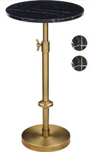 lot 8670 image: Adjustable-Height Marble Drink Table - 12x12x22-30, Black Marble & Antique Brass, Modern Round End Table, Side Table with Pedestal Stand for Small Spaces, Vintage Metal Martini Cocktail Accent