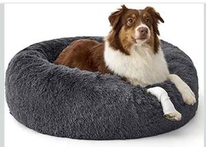 lot 8678 image: Calming Dog Beds Large Sized Dog - 36in Donut Washable Large Pet Bed,Anti-Slip ��Removable Cover,420GSM Round Anti-Anxiety Fluffy Plush Faux Fur Bed, Fits up to 80 lbs Pets