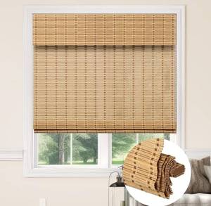 lot 8681 image: Kokorona Cordless Bamboo Roman Shades with Valance, Light Filtering Bamboo Blinds for Interior Windows, Natural Roll Up Bamboo Shades for Home, Office, Easy Installation, 42 W x 64 H, Natural