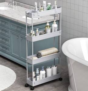 lot 8686 image: SPACELEAD Slim Storage Cart 4 Tier,Bathroom Organizer Rolling Utility,Mobile Shelving Unit Slide Out for Office, Kitchen, Laundry Room & Narrow Places,Gray