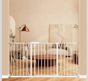 lot 8699 image: ALLAIBB Extra Wide Pressure Mounted Baby Gate Walk Through Child Kids Safety Toddler White Long Large Pet Dog Gates with Extension for doorways Kitchen and Living Room (57.48-62.20146-158cm)
