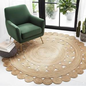 lot 8702 image: GRUHUM Jute Area Rug 6 ft Round - Natural Handmade Boho Farmhouse Soft Braided Beige Rustic Vintage Reversible Eco Friendly Rug for Indoor Kitchen Bedroom Living Hallways Enterways - 6 ft Circle
