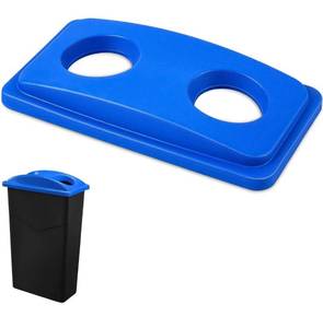 lot 8705 image: Maxdot 2 Pcs Recycle Bin Lids Each with Two Bottles & Cans Openings Plastic Blue Fit 23 Gallon Slim Trash Can for Waste Recycling Sorting Kitchen Classrooms Offices Outdoor