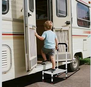 lot 8709 image: Adjustable Height Car Step Stool with Handrail for RV, SUV & Truck - 4 Legs & Handrail Height Adjustable, Heavy Duty 800 lbs Capacity, Non-Slip Safety Step Assist for Elderly, Seniors & Mobility Aid