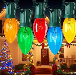 lot 8711 image: Minetom C9 Bulb String Lights Outdoor 100 Feet Multicolored Christmas Lights Green Wire for Outdoor Patio Room Christmas Tree Party Backyard Xmas Decoration, E17 Base, 1004 Bulbs, Not Connectable