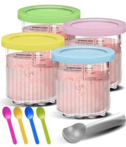 lot 8721 image: Creami Pints and Lids for Ninja - 4 Pack 24 oz Deluxe 11-in-1 Creamy Icecream Containers Cups Jars Tubs Canisters Set, Smoothie Pot Compatible with NC501 NC500 Series Creamer Ice Cream Maker Machine