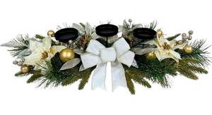 lot 8739 image: Svndlyn Christmas Candle Holder Christmas Candle Centerpiece 3 Candle Holders with White Poinsettia Flowers Decorative Bow Glitter Pine Branches Pinecones for Tabletop Centerpiece Decorations Holiday