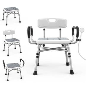lot 8743 image: Heavy Duty Shower Chair for Inside Shower and Tub with Reinforced X-Bar, Padded Arms and Backrest, Height Adjustable, Ideal Shower Chair for Elderly and Disabled