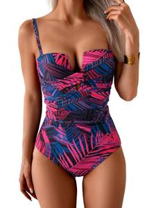 lot 8749 image: Eomenie Womens Push Up Wrap Front Swimsuit One Piece Tummy Control Bathing Suits Bandeau Support Slimming Swimwear Medium