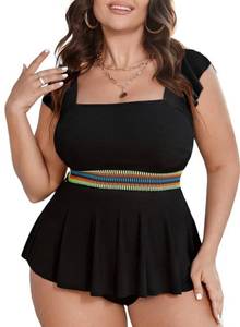 lot 8754 image: Eytino Plus Size Tankini Swimsuits for Women Colorblock Tankini Top with Bikini Bottoms Two Piece Swimwear,3X Black