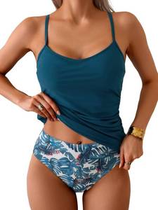 lot 8757 image: Eomenie Tankini Swimsuits for Women Two Piece Tummy Control Bathing Suit Slimming Modest Swimwear with High Waisted Bottom XL