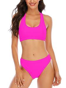 lot 8767 image: YELAIVP Womens Solid Racerback Athletic Bikinis Sporty Two Pieces Swimsuit Junior Teen Girls Sports Bathing Suits Rose Red M