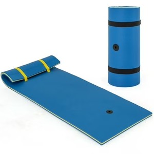 $190 Costway 3-Layer Tear-Proof Water Mat Floating Pad Island, Blue