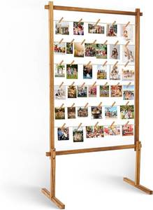lot 4619 image: $60 Collage Picture Frame with Clips, Wood Photo Display Board, 53in