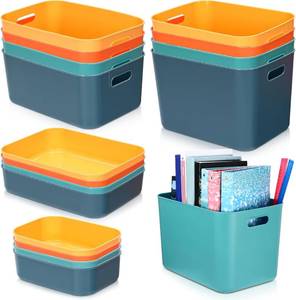 lot 4621 image: 16 Pack Plastic Cubby Bins, 4 Sizes, Classroom Organization