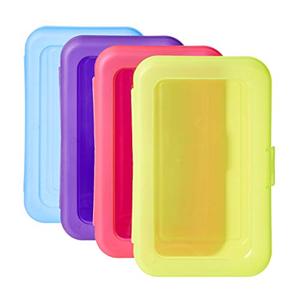 lot 4623 image: School Pencil Box Pack 4, Multi-color YellowRedBlueViolet