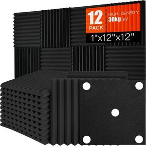 lot 4652 image: Acoustic Foam Panels 24 Pack 1x12x12, Sound Deadening, Black Wedge