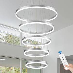 lot 4694 image: $189 Benkut 5-Rings LED Chandelier, Dimmable (3000-6500K, D23.6)