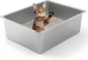 lot 4703 image: Kirecoo Stainless Steel Cat Litter Box - High Sided, Large