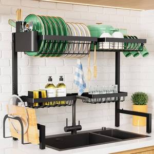 lot 4706 image: Kitsure Over-Sink Dish Drying Rack, 30.0 33.9 x 21.5 in, Black