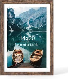 lot 4714 image: Hongkee 14x20 Picture Frame, Rustic Brown Wood, 1 Pack Wall Mount