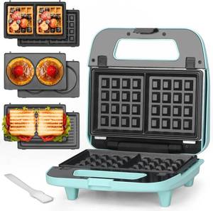 lot 4717 image: Baker s Friend 3-in-1 Mini Waffle Maker with Removable Plates Aqua
