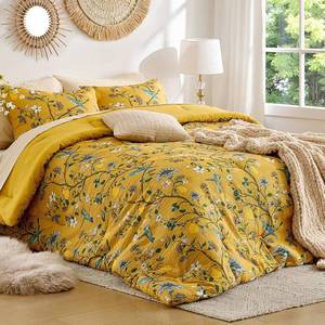 lot 4752 image: $67 MUSSEL Bedding King Comforter Set 3-Pcs, Yellow Botanical Floral