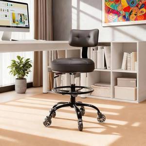 lot 4760 image: $108 Office Drafting Chair with Footrest, Rolling Stool Black
