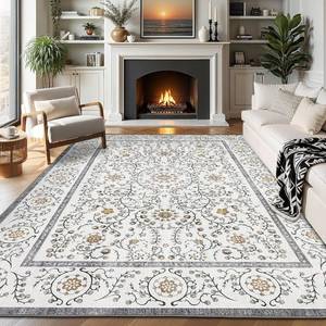 lot 4768 image: $80 GarveeHome Boho 8x10 Rugs - Non-Slip, Washable, Grey