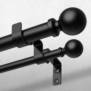 lot 4788 image: Double Curtain Rod 36-91in, Black, 1in Adjustable Telescopic Set