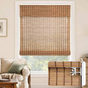 lot 4829 image: $65 LazBlinds No-Drill Cordless Roman Shade - Wood, 23x72 Malay-Umber